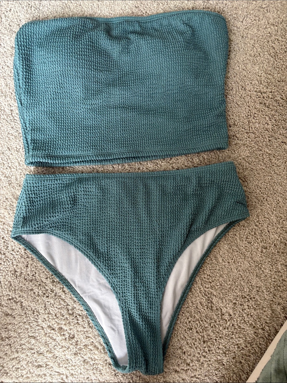Source Unknown Teal Waffle Texture Bandeau Bikini Set